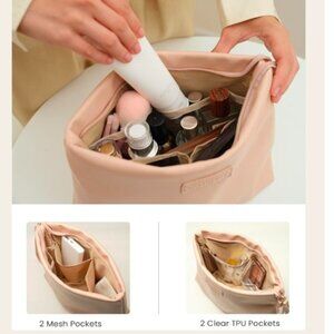 Large Capacity Cosmetic Bag Pouch with Wristlet, Water-Resistant Toiletry Bag